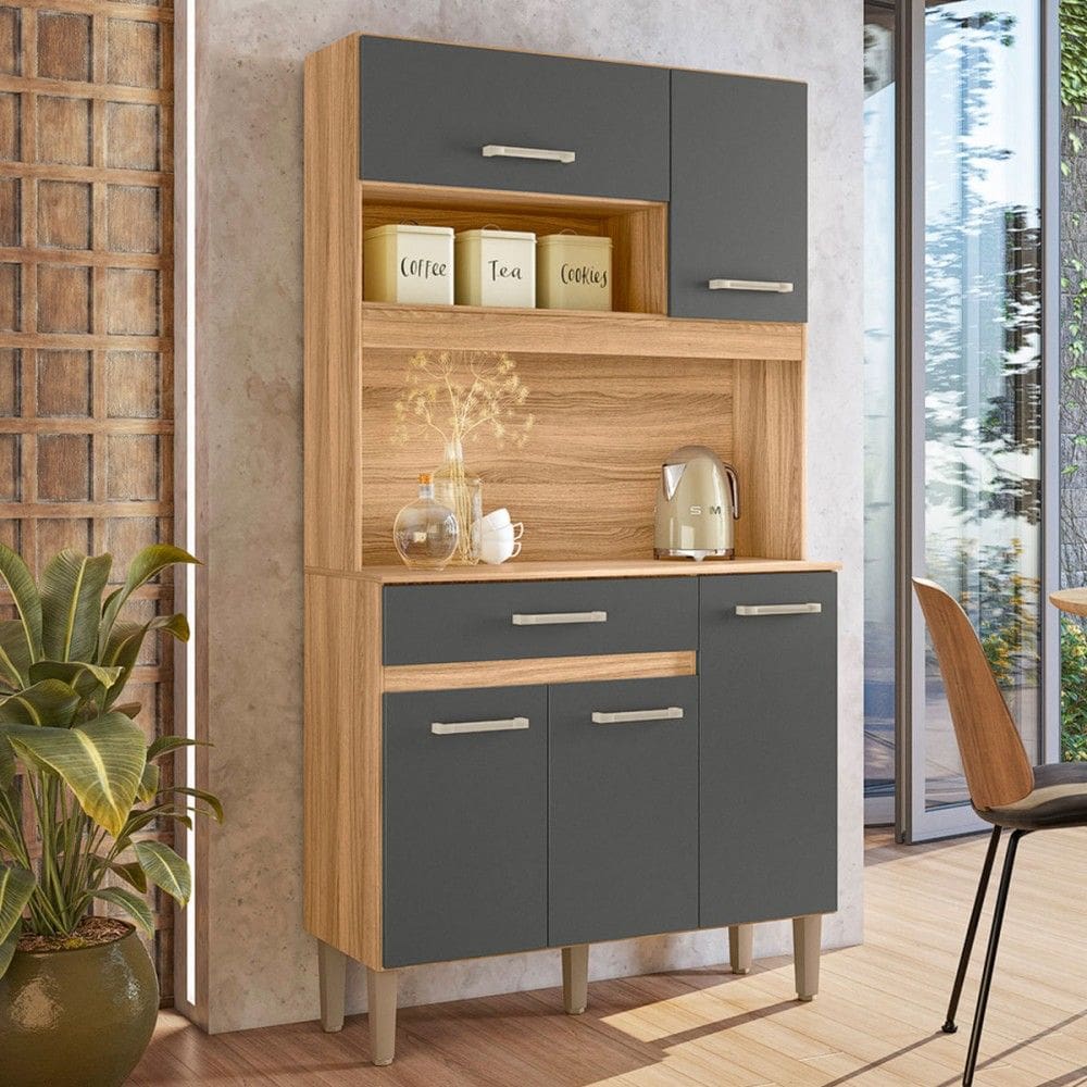 Cozinha Compacta Magazin 5 Portas 1 Gaveta Freijó/Cinza - Nicioli