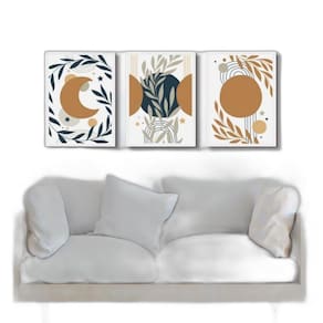 Kit 3 Quadros Bohos Luas Escandinavas 24X18Cm - Com Vidro