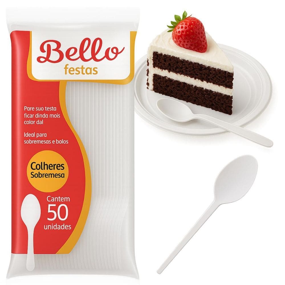 Colher De Sobremesa Descartável Branco Bello Festas 200Un