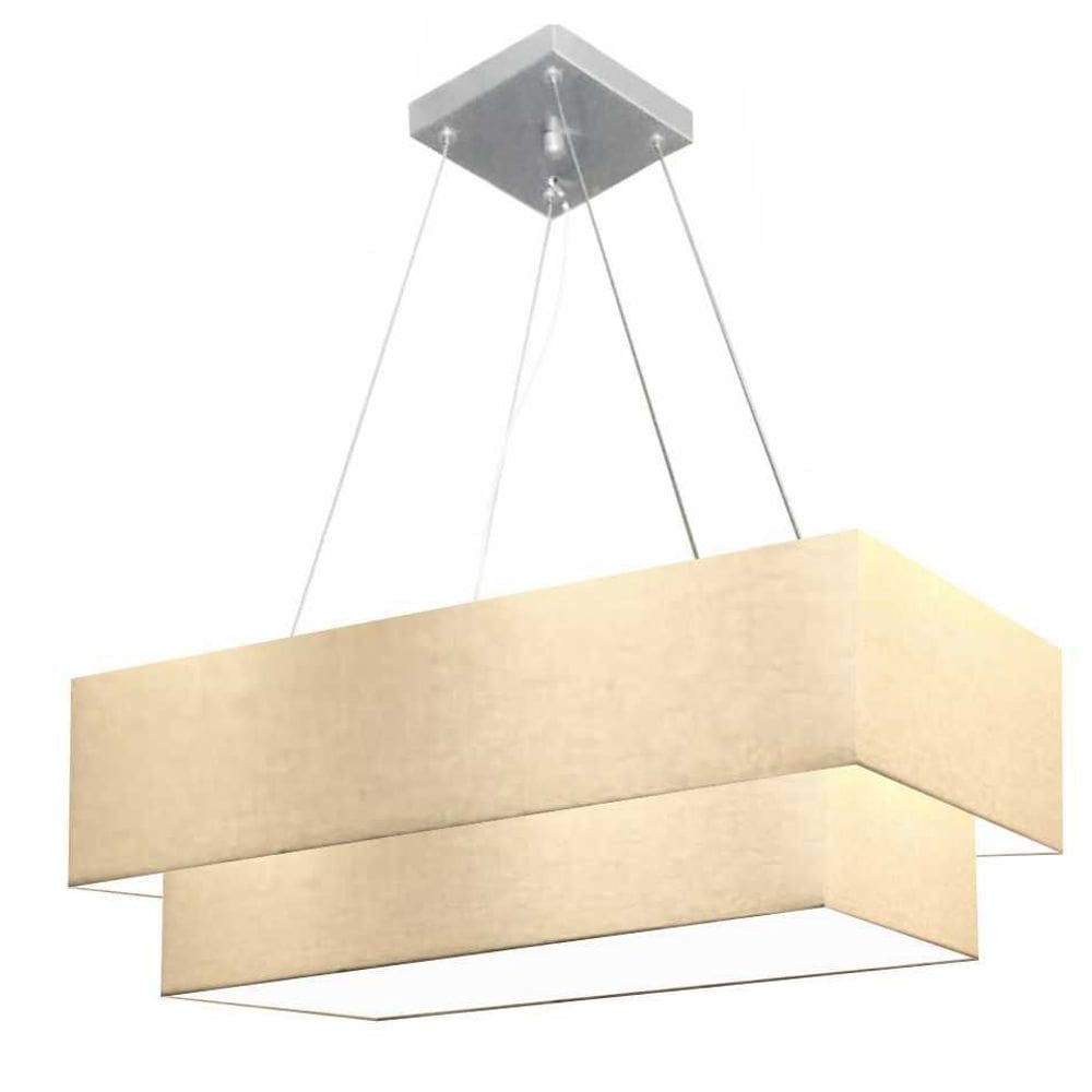 Lustre Pendente Duplo Retangular Vivare Md-4138 Cúpula em Tecido 70x30cm x 60x25cm - Bivolt