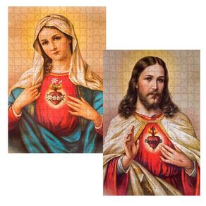 Kit 2 Quebra-Cabeça Religiosos Sagrado Coração Jesus E Maria