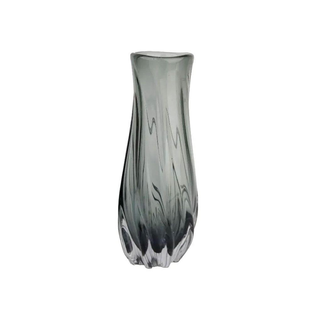 Vaso Murano Italiano 37X15Cm Lapidados Fino Acabamento Cinza