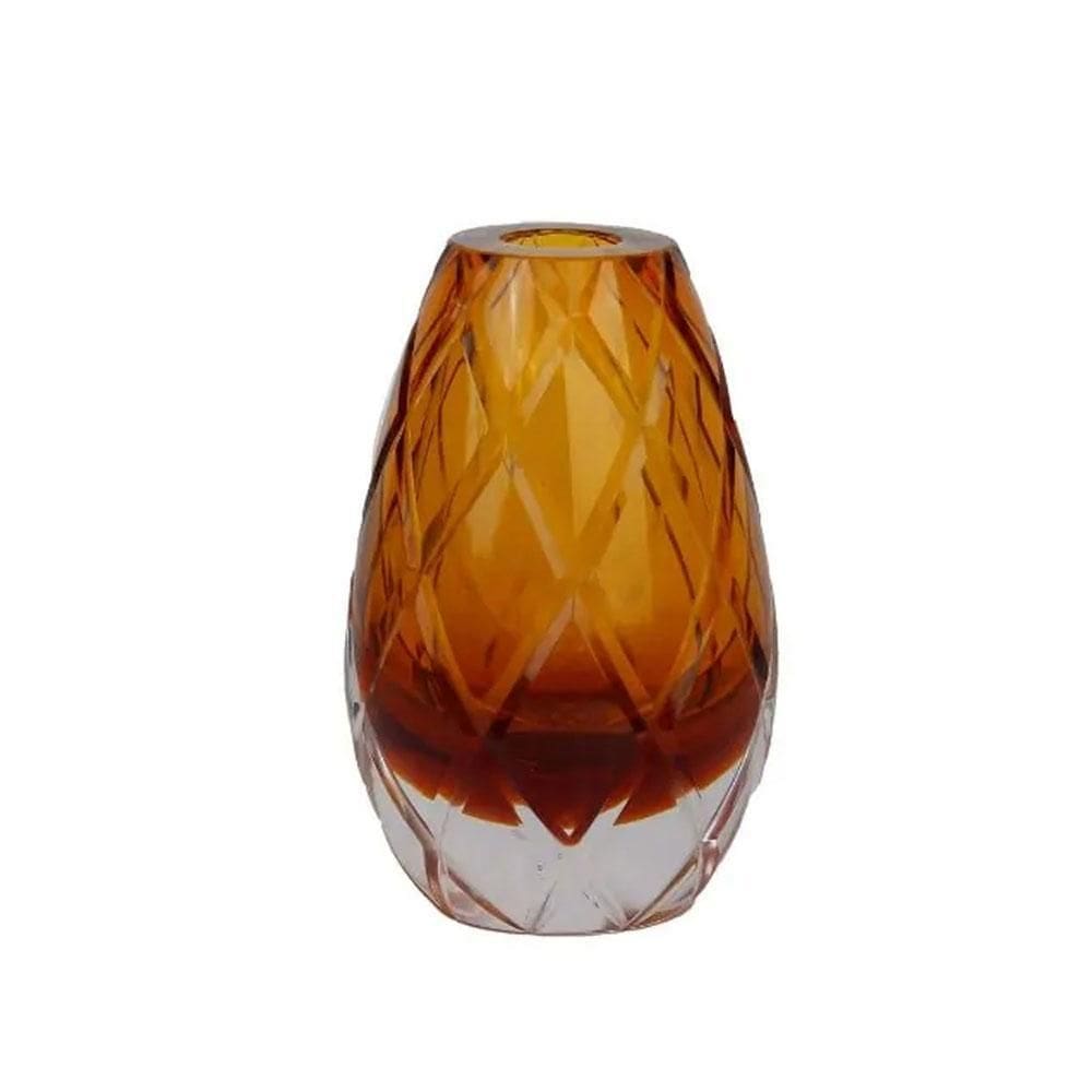 Vaso Oval Vidro Murano Italiano 17Cm Fino Acabamento Ambar