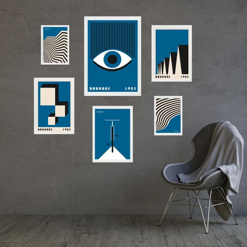 Kit Composição 6 Quadros Artes Bauhaus Azuis