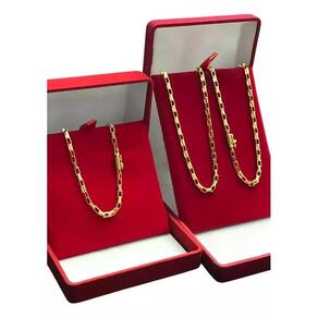 Cordão E Pulseira Tijolinho 3Mm Conjunto Banhado A Ouro 18K
