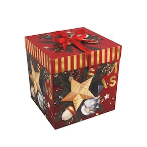 Caixa Embalagem Monta Fácil Decorada Natal Panetone e Presentes Com Laço 22x22cm - Magizi