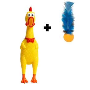 Frango Galinha Pet Com Som 26Cm Tam M + Brinquedo Bola Pena