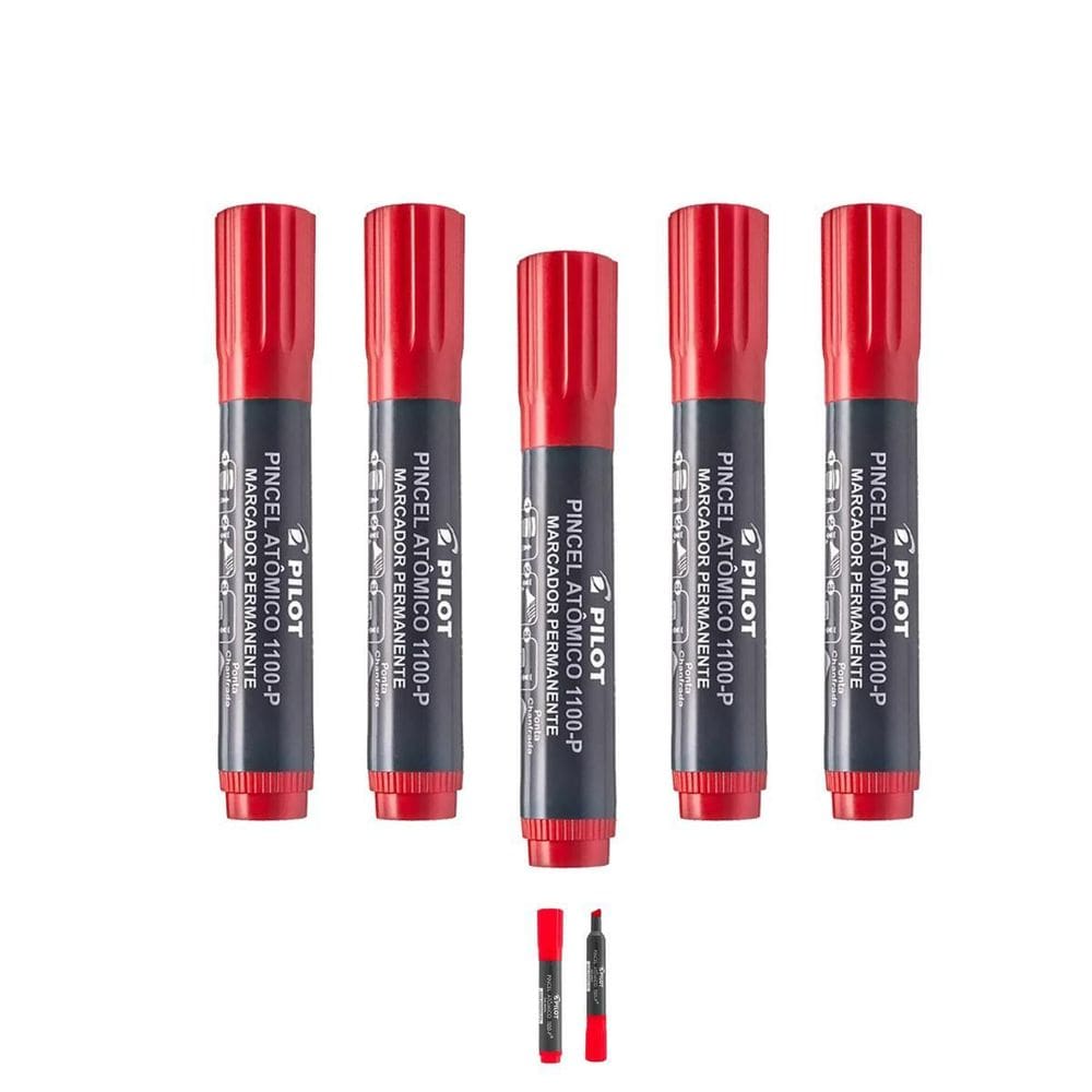 Pincel Marcador Vermelho Recarregável Permanente Kit 5