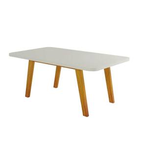 Mesa de Jantar Retangular com Tampo de Vidro Firenze Naturale e Off White 160cm