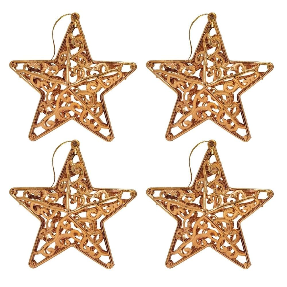 Kit 4 Estrelas Tridimensional Arabesco Bronze Metalizado 10cm - Magizi