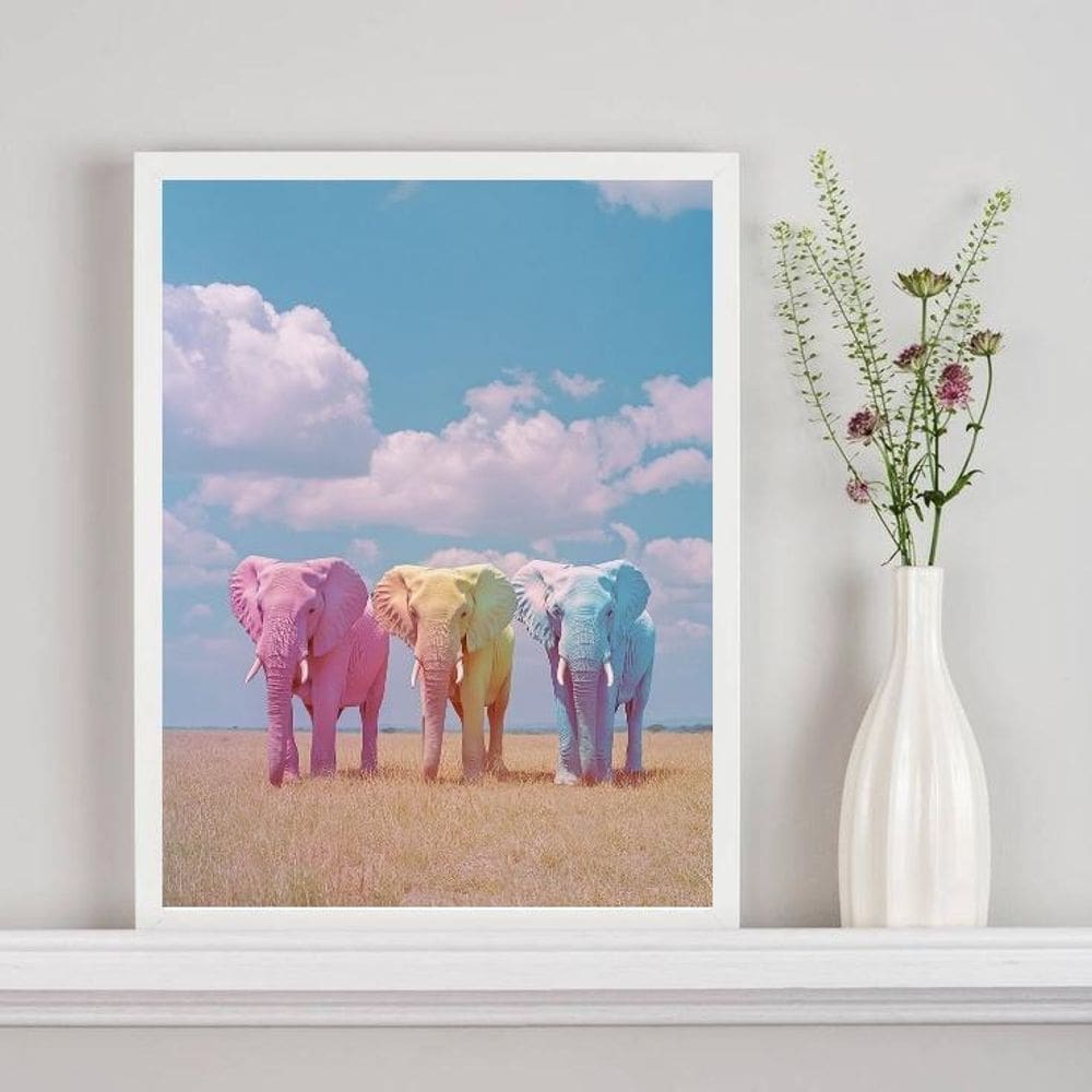 Quadro Decorativo Elefantes Coloridos Candy Colors 24X18Cm