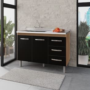 Balcão para Pia 120cm com 02 Portas e 03 Gavetas Bianca Savana Preto Moblis
