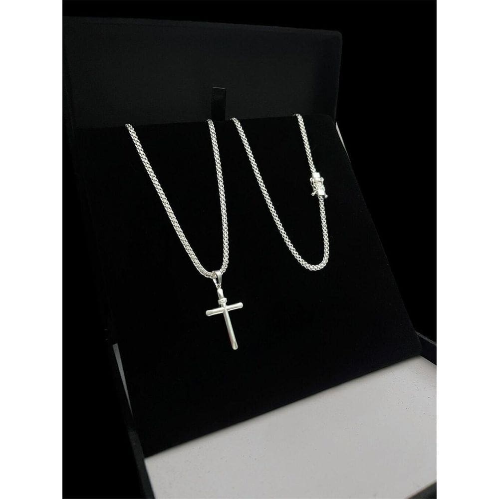Cordão Cadeado Duplo 3Mm + Pingente Cruz Banhado Prata 925
