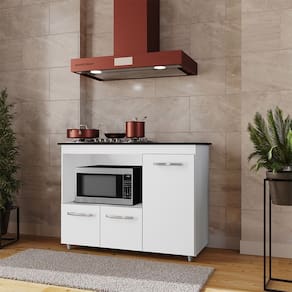 Balcão Ana Para Cooktop e Forno Micro-ondas 03 Portas Branco Moblis
