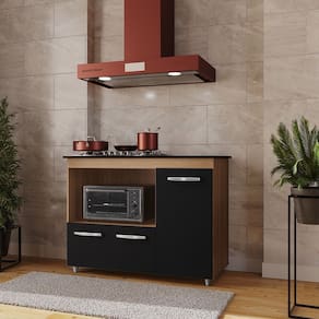 Balcão Ana Para Cooktop e Forno Micro-ondas 03 Portas Savana Preto Moblis