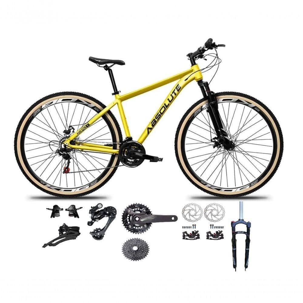 Bicicleta Aro 29 Absolute Nero 5 Kit 2x9 Gta Sunrun Freio Disco K7 Garfo C-trava Pneu C-faixa Amarelo Tam.15