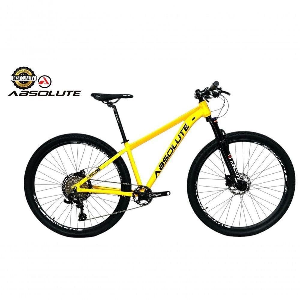 Bicicleta Aro 29 Nero 5 Peças Inteira Absolute 12v Garfo Trava K7 11-52 Freio A Disco Hidráulico Amarelo 19