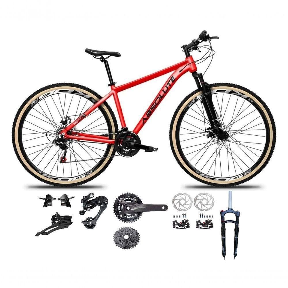 Bicicleta Aro 29 Absolute Nero 5 Kit 2x9 Gta Sunrun Freio Disco K7 Garfo C-trava Pneu C-faixa Vermelho Tam.19