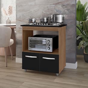 Balcão Gabinete de Cozinha Para Fogão Cooktop e Forno Micro-ondas Elisa Savana Preto Moblis