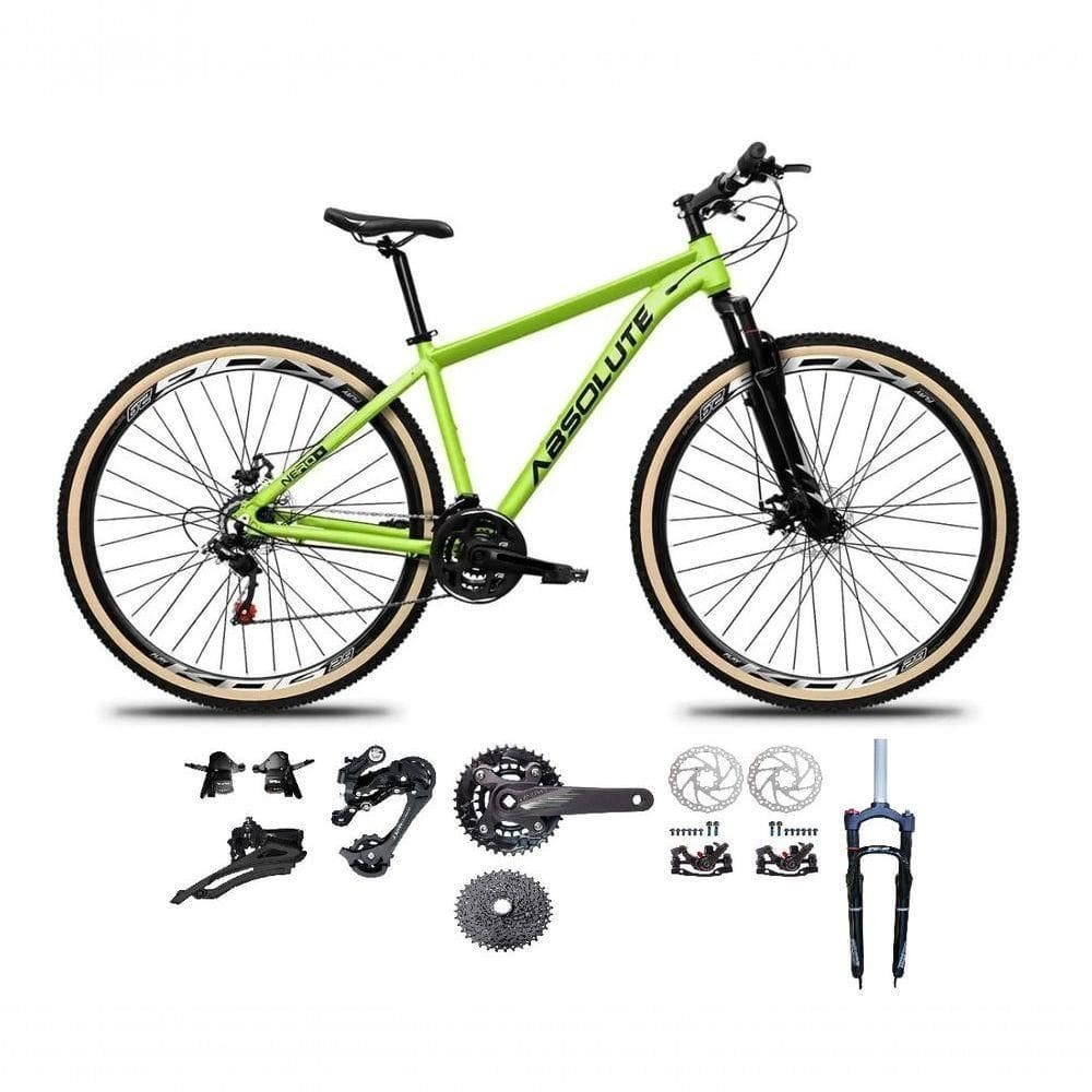 Bicicleta Aro 29 Absolute Nero 5 Kit 2x9 Gta Sunrun Freio Disco K7 Garfo C-trava Pneu C-faixa Verde Tam.15