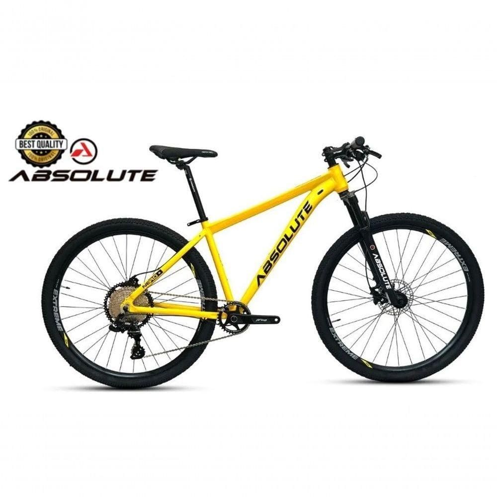 Bike Aro 29 Nero 5 Peças Inteira Absolute 12v Hollowtech Freio Hidráulico K7 11-52 Garfo Trava Guidão Amarelo Tam.17