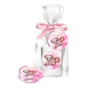 Kit 25 Lembrancinhas Alcool Gel Ursinha Rosa Letra P