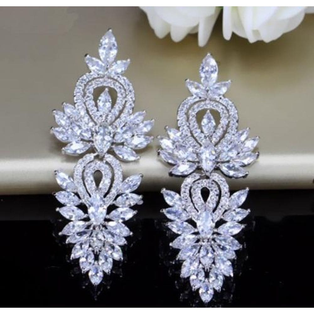 Brinco Noiva Pedra Zirconia Prata Debutante Grande Pendurado