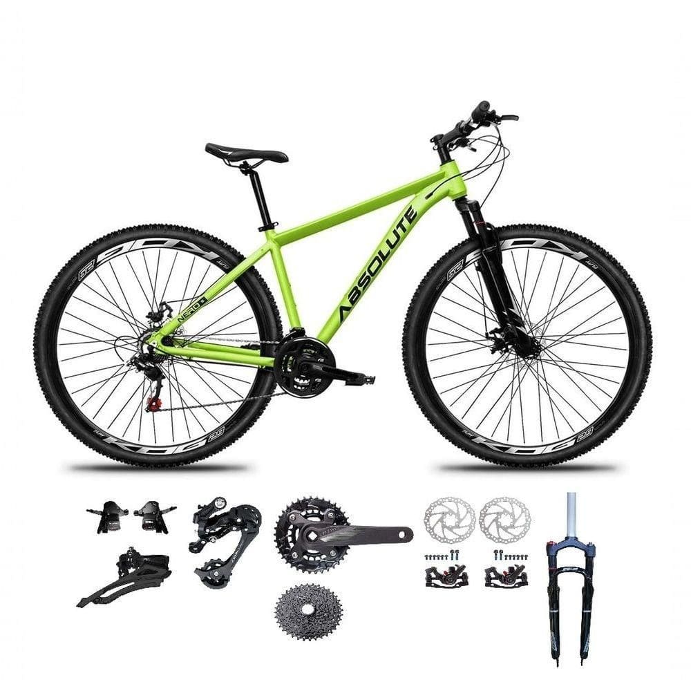 Bicicleta Aro 29 Absolute Nero 5 Kit 2x9 Gta Sunrun Freio Disco K7 Pedivela 24-38d Garfo Com Trava Verde Tam.15