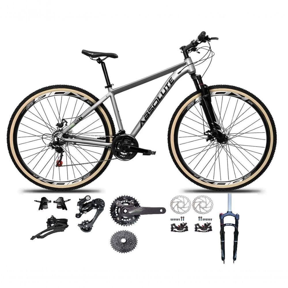 Bicicleta Aro 29 Absolute Nero 5 Kit 2x9 Gta Sunrun Freio Disco K7 Garfo C-trava Pneu C-faixa Cinza Tam.21