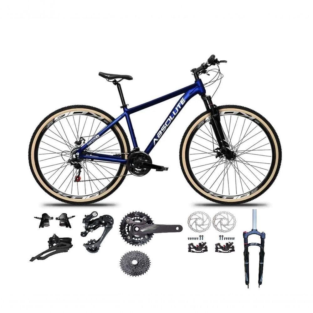 Bicicleta Aro 29 Absolute Nero 5 Kit 2x9 Gta Sunrun Freio Disco K7 Garfo C-trava Pneu C-faixa Azul Tam.19