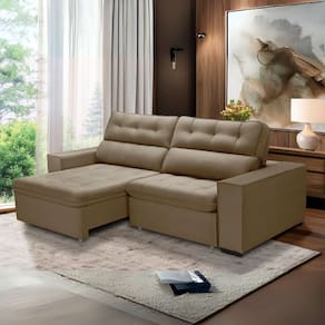Sofa Retratil Reclinavel 2 Lugares 2,10 Vitória Veludo Capuccino LansofBr