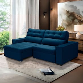Sofa Retratil Reclinavel 2 Lugares 2,00 Vitória Veludo Azul Marinho LansofBr