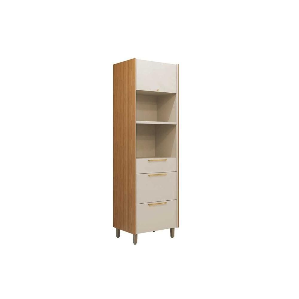 Paneleiro de Cozinha Atena c/ 2 Portas 2 Gavetas e 2 Nichos p/ Fornos 70cm Jequitiba/Off White Fosco - Linea Brasil