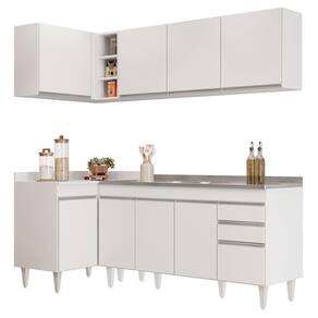 Armário De Cozinha Modulado De Canto Direito 4 Peças Cp42 Com Pia Inox Branco - Lumil
