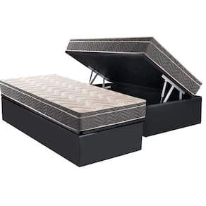 Cama Box Baú Solteiro: Colchão Espuma D45 Paropas Conforto Mega Firme + Base CRC Suede Gray (88x188)