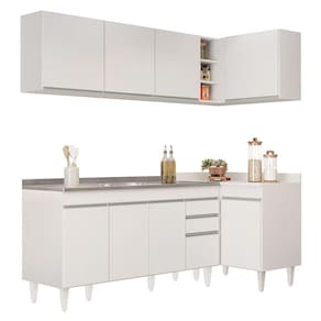 Armário De Cozinha Modulado De Canto Esquerdo 4 Peças Cp51 Com Pia Inox Branco - Lumil