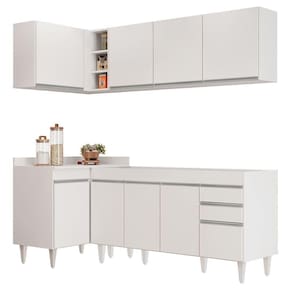 Armário De Cozinha Modulado De Canto Direito 4 Peças Cp40 Balcão Sem Tampo Branco - Lumil