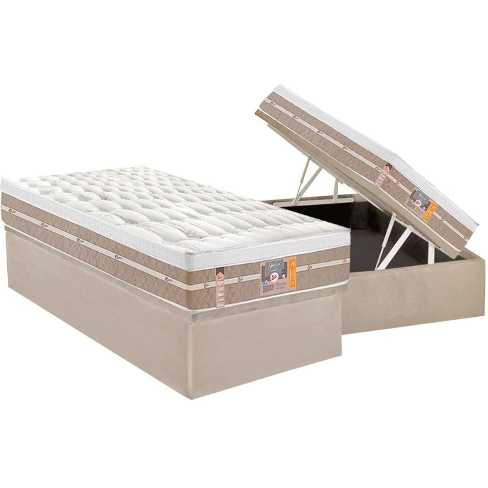 Conjunto Box Baú Solteiro: Colchão Molas Castor Ensacadas Silver Star Air + Base CRC Suede Clean (88x188)