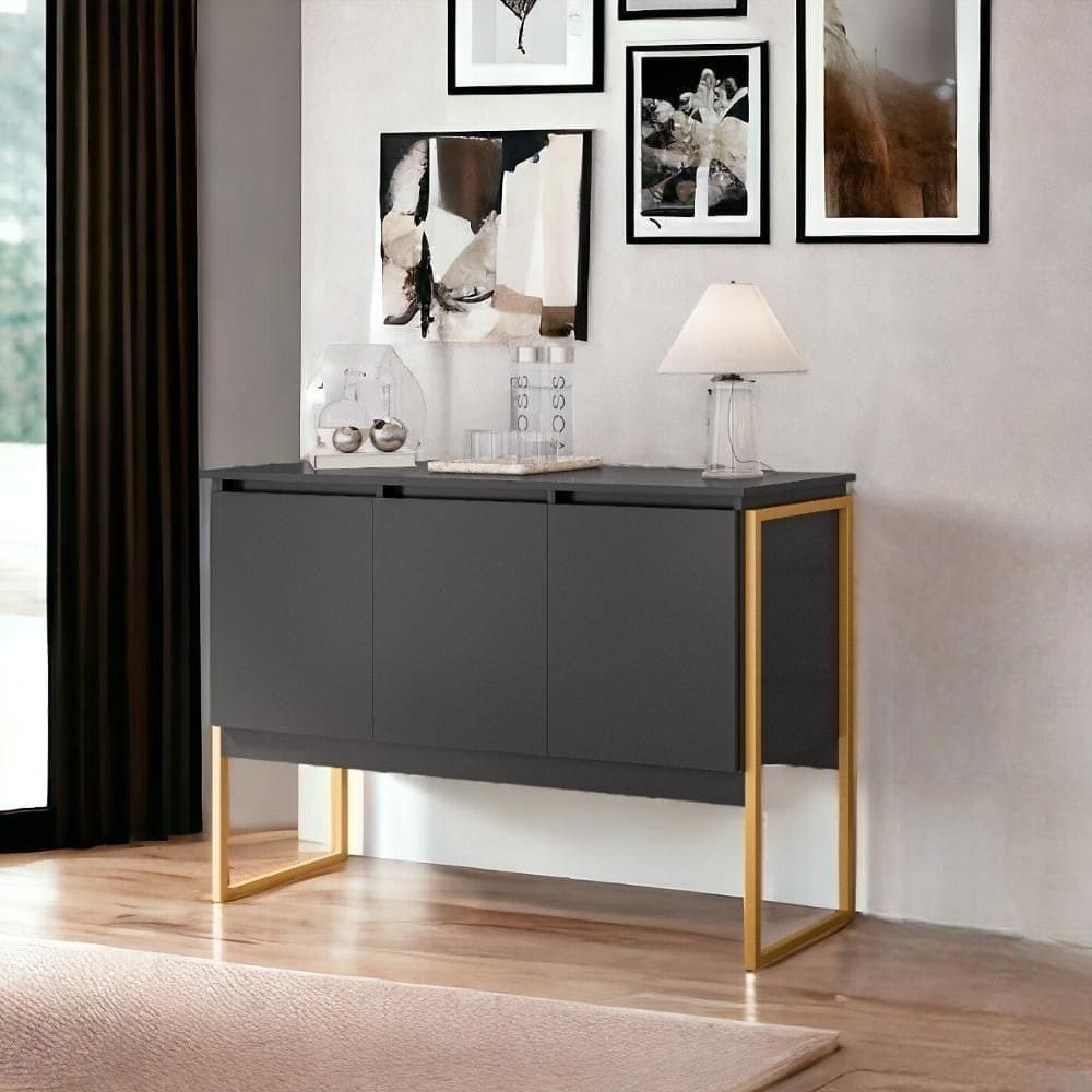Buffet Elegante 3 Portas Londres - Preto Dourado Preto Dourado