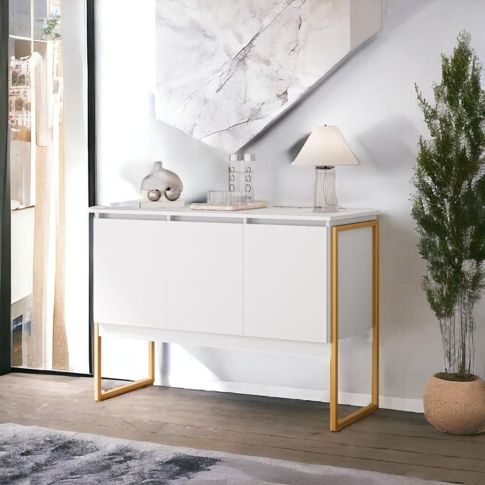 Buffet Elegante 3 Portas Londres - Branco Dourado Branco Dourado