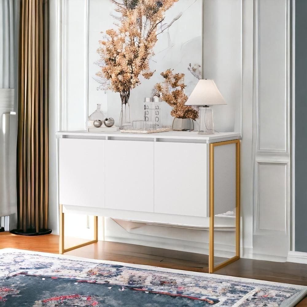Buffet Compacto 3 Portas Verona - Branco Dourado Branco Dourado