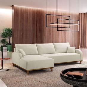 Sofá Albano Linho 250cm Chaise Lado Esquerdo Meu Sofá Online A302 Linho Branco
