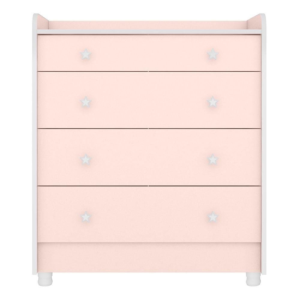 Cômoda Infantil Com Trocador 4 Gavetas Doce Sonho Rosa - Qmovi
