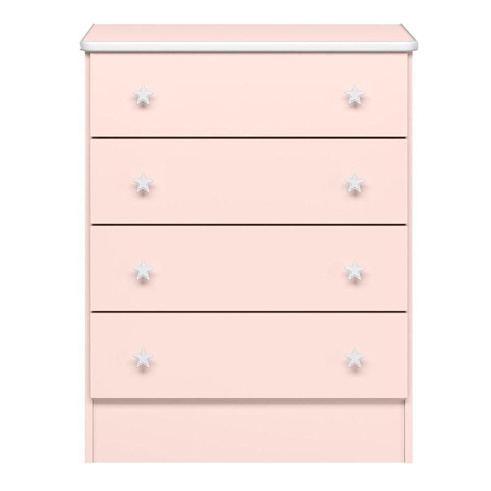 Cômoda Infantil Com 4 Gavetas Doce Sonho Rosa - Qmovi