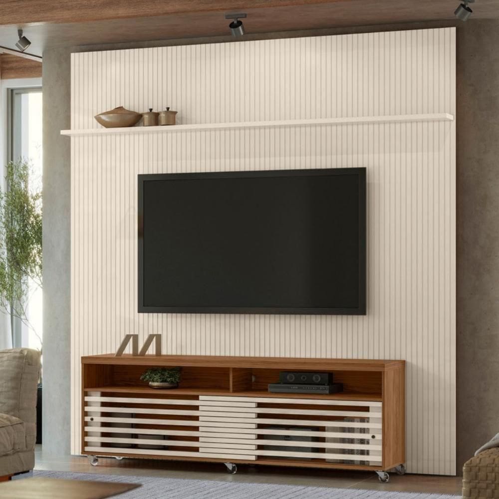 Conjunto Painel E Rack Wraithfall Naturale Off White