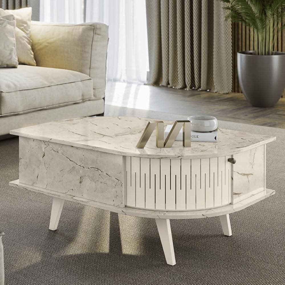 Mesa de Centro Nevada com Nichos Calacata/Off-White