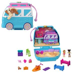 Bonecas de bolso Toy Polly e conjunto de brinquedos Seaside Puppy Ride com 11 peças