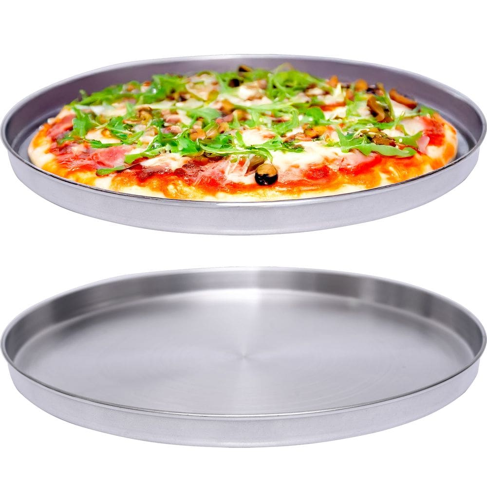 Forma para pizza de alumínio polido com 40cm de diâmetro e capacidade de 2,1 litros para uso doméstico e