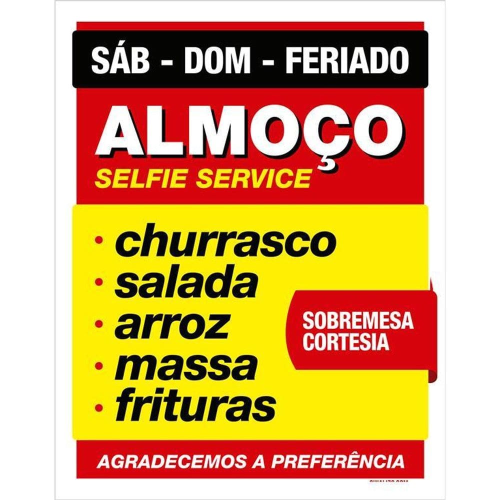 Placa Almoço Selfie Service Churrasco Restaurante 36X46