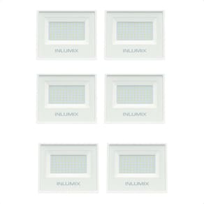 Kit 6 Refletor Holofote De Led 50W Branco Frio 6500K Branco